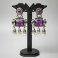 Oxidised  Plated Purple Stone Pearl Jhumka Earrings for Women & Girls